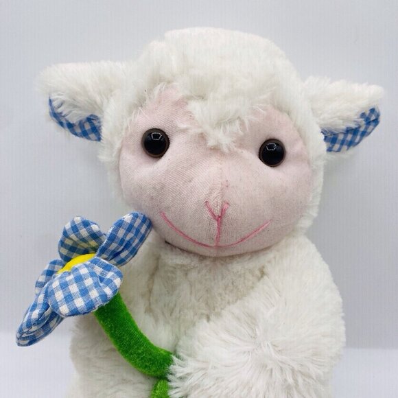 Unbranded White Blue Baby Lamb With Flower Plush 10” - Picture 2 of 5